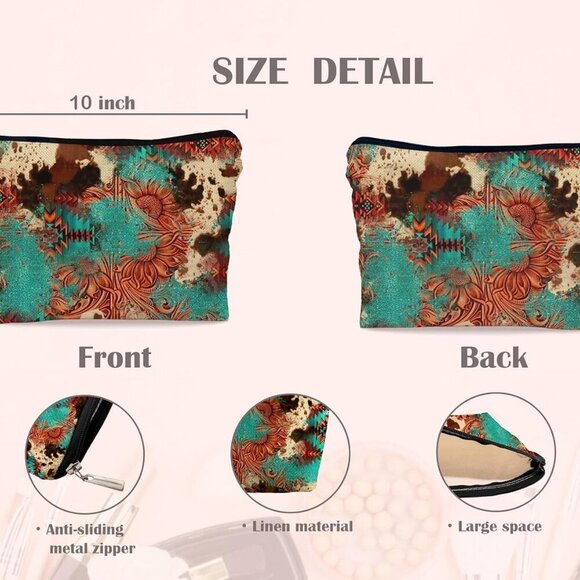 Retro Makeup Bag - Western Cosmetic Gifts, Small Western Cosmetic Bag for Purse - Picture 3 of 6